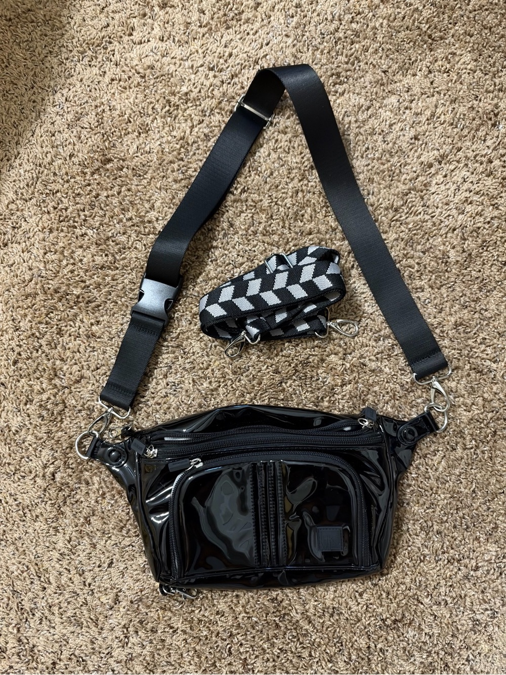 IHKWIP Carry Your Confidence Anti-Theft Sling Crossbody bag in patent black,